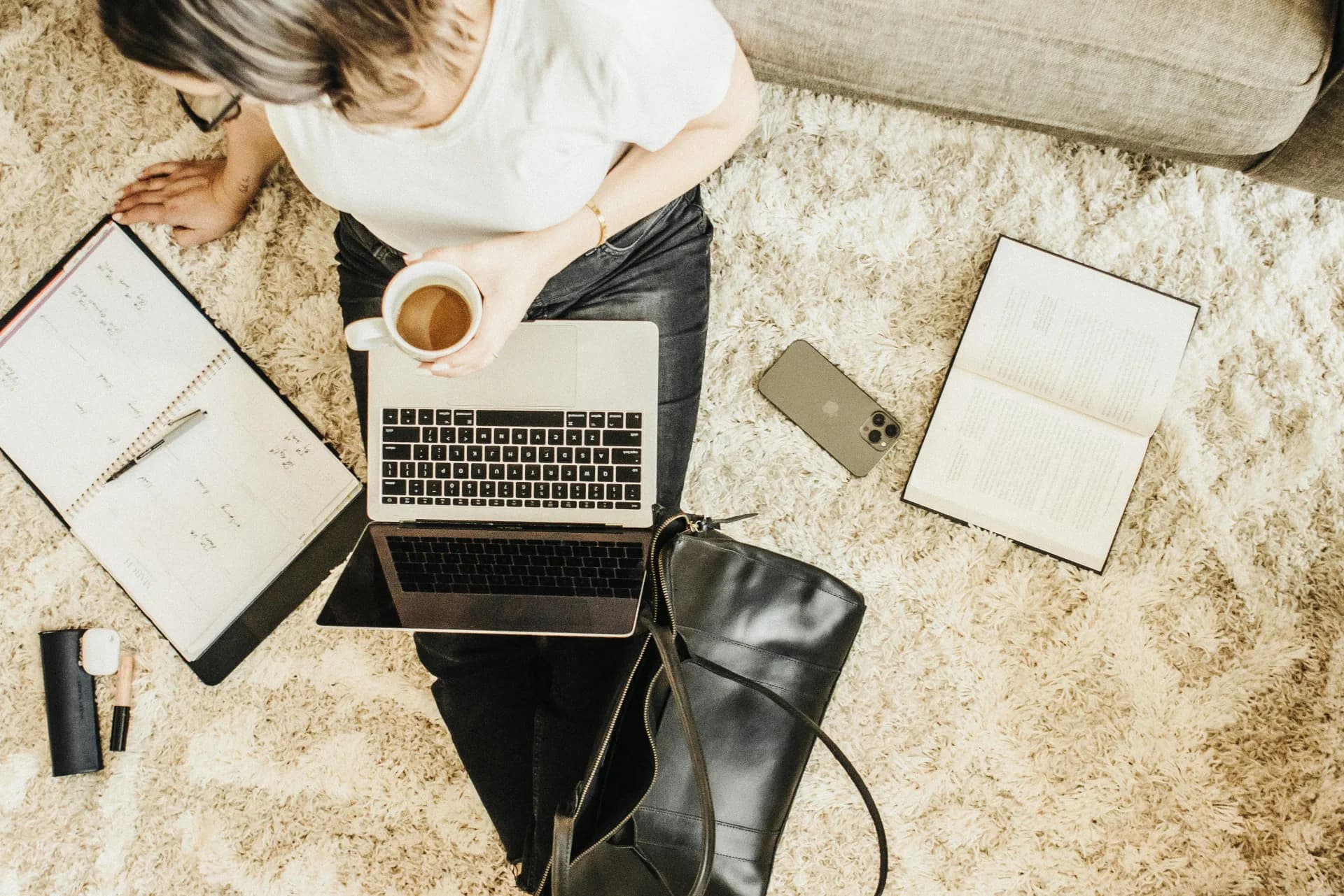 Small-business owner reviewing finances